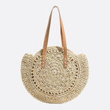 Sac d'Épaule Rond en Paille Crocheté | Nina Sac Beige