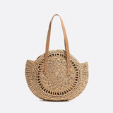 Sac d'Épaule Rond en Paille Crocheté | Nina Sac Marron clair