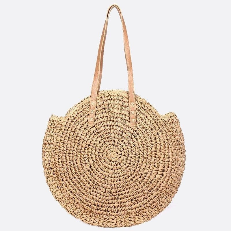 Sac d'Épaule Rond Paille Chic | Nina Sac Beige