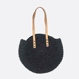 Sac d'Épaule Rond Paille Chic | Nina Sac Noir