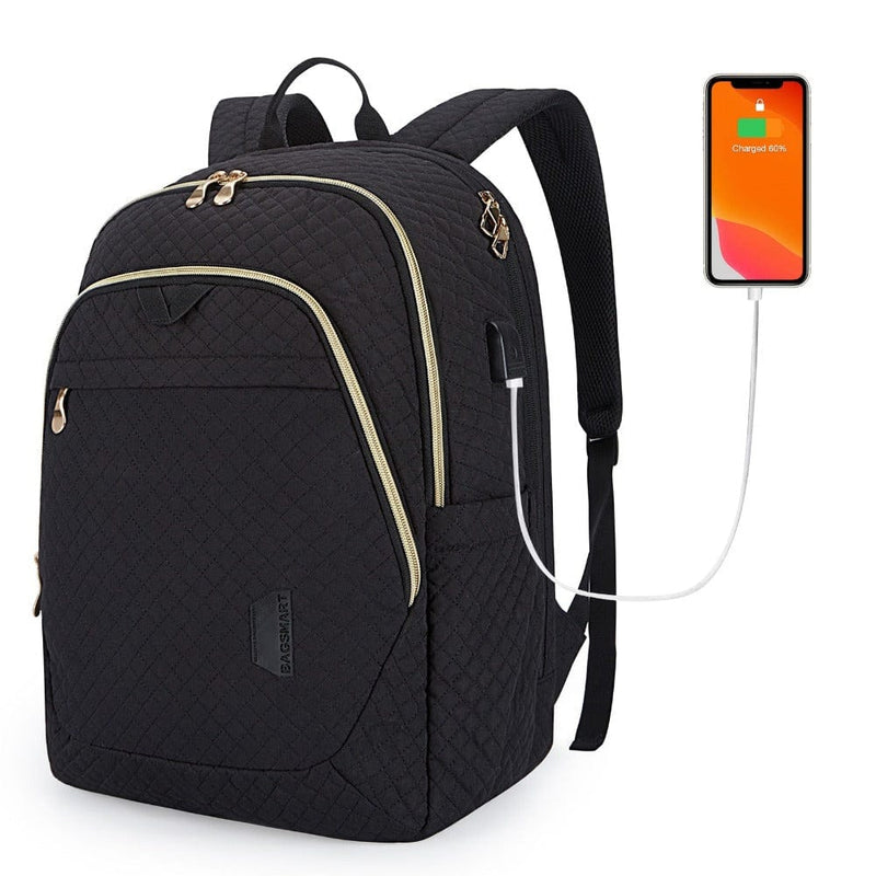 Sac Ordinateur Femme Deluxe avec Chargeur USB intégré. | Nina Sac Noir