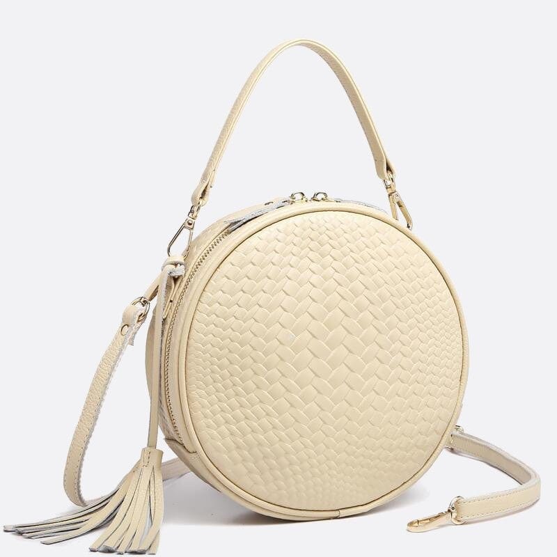 Sac Rond en Cuir Tressé | Nina Sac Blanc ivoire