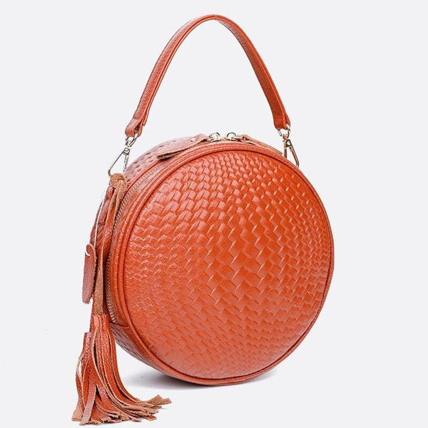 Sac Rond en Cuir Tressé | Nina Sac Orange