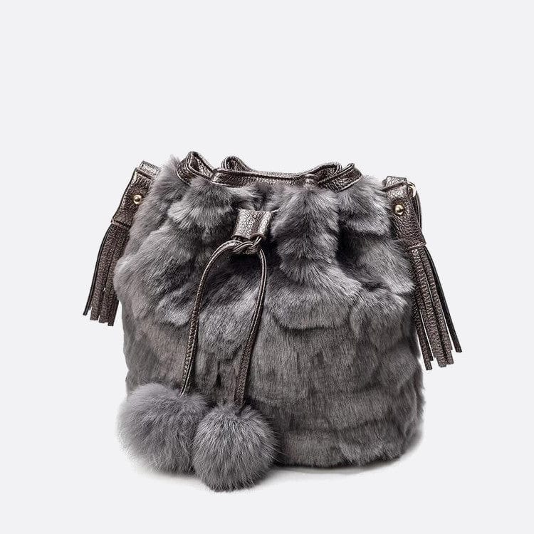 Sac Seau en Fausse Fourrure avec Bandoulière | Nina Sac Gris