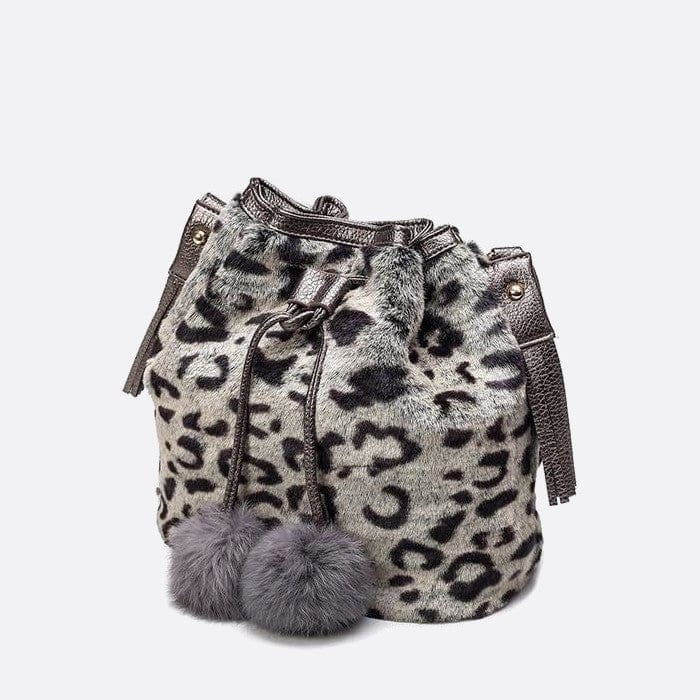 Sac Seau en Fausse Fourrure avec Bandoulière | Nina Sac Léopard gris