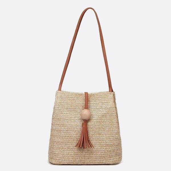 Sac Seau en Paille avec Pompon | Nina Sac Camel