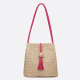 Sac Seau en Paille avec Pompon | Nina Sac Rose fushia