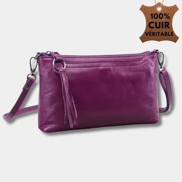 Sacoche Bandoulière Femme en Cuir Véritable | Sac Ambra Mauve